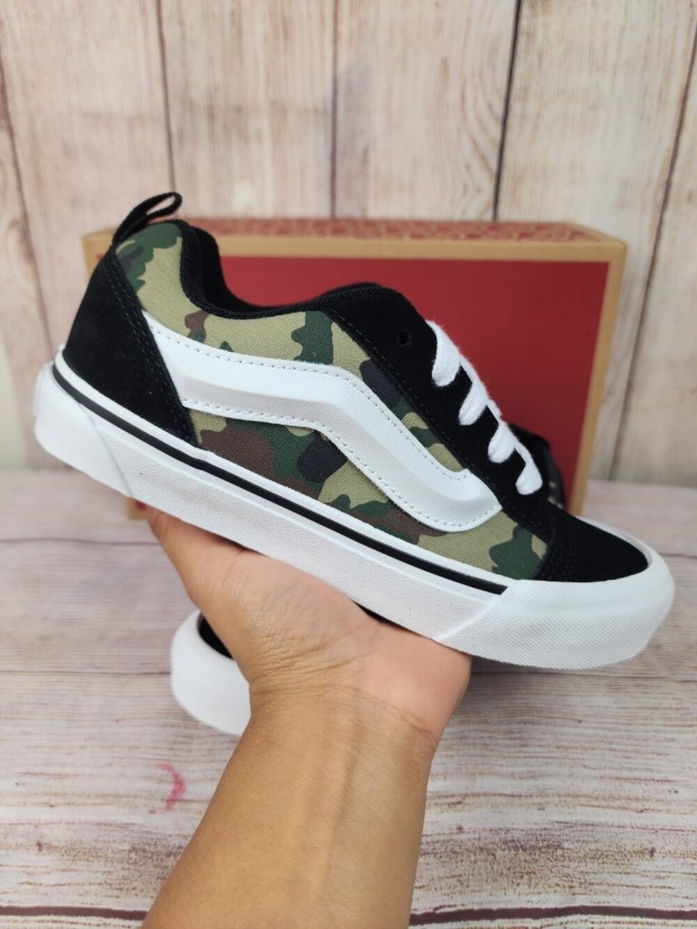 NEW Vans Knu Skool Shoes Big Kids Size 6 Camo Lace Camouflage Skate Sneakers